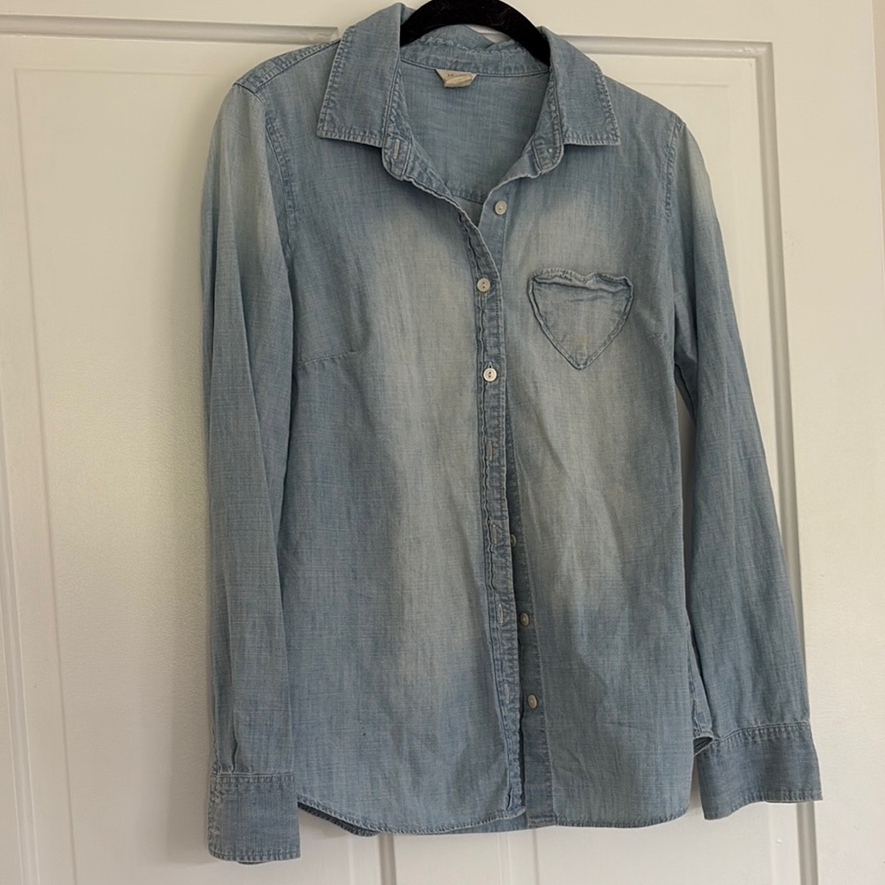 J. Crew Light Blue Chambray Shirt with heart pocket - size 4